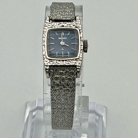 Seiko Vintage Petite Rectangular Mechanical Silver and Blue Ladies Watch…